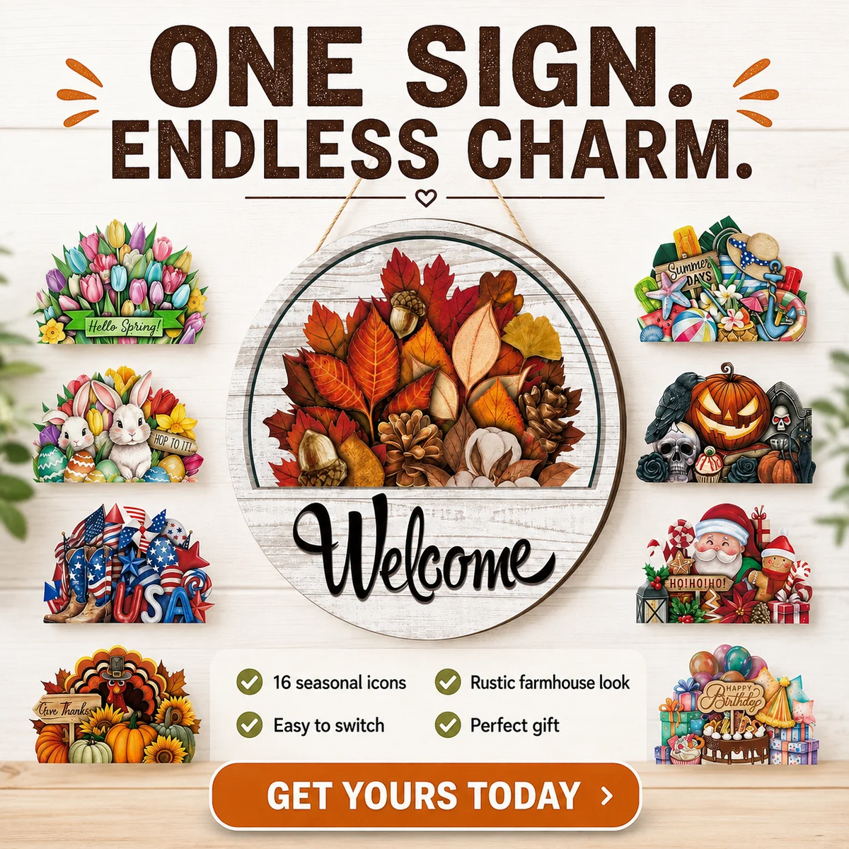 🍂 Magnetic Welcome Sign – 16PCS Seasonal Front Door Decorations