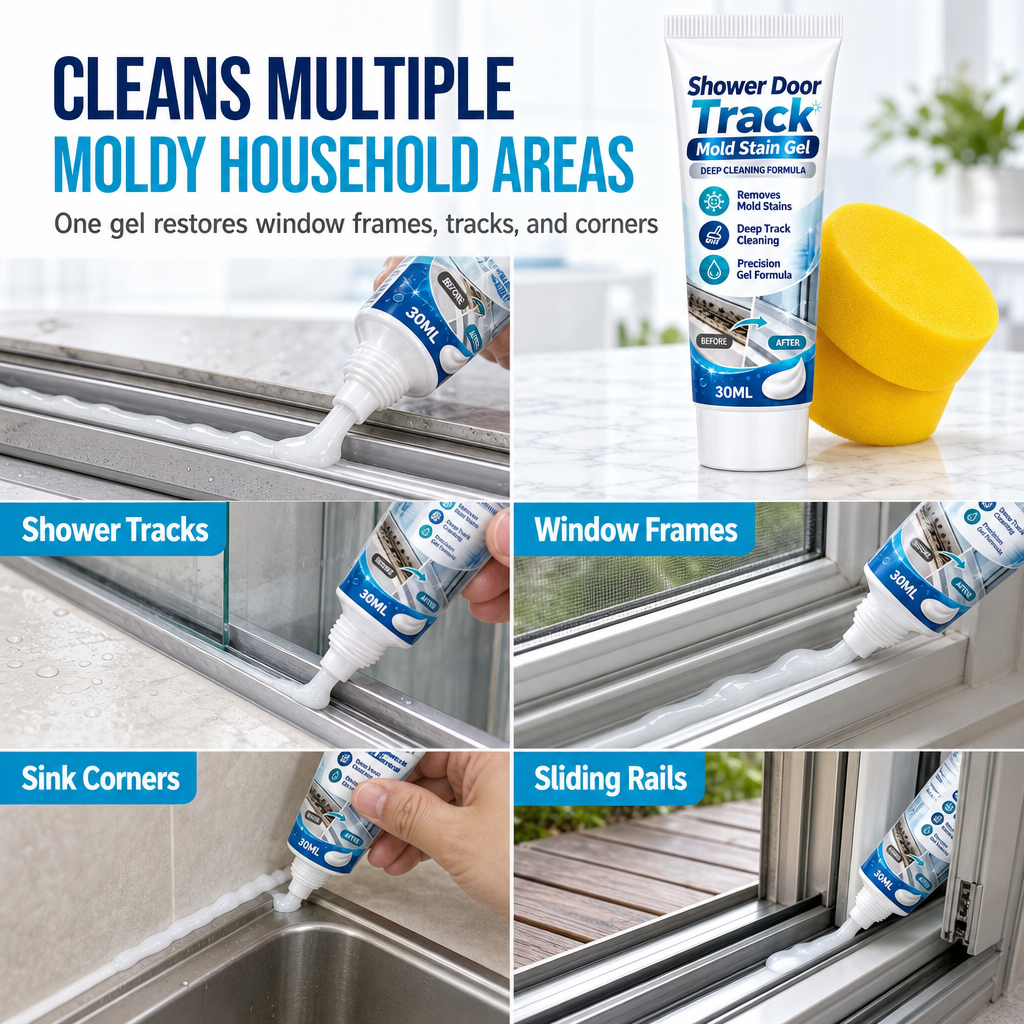 Bathroom Mold Remover Gel for Shower Door Grooves and Glass Tracks Black Mold Stain and Limescale Cleaner Set with Sponge 30ml