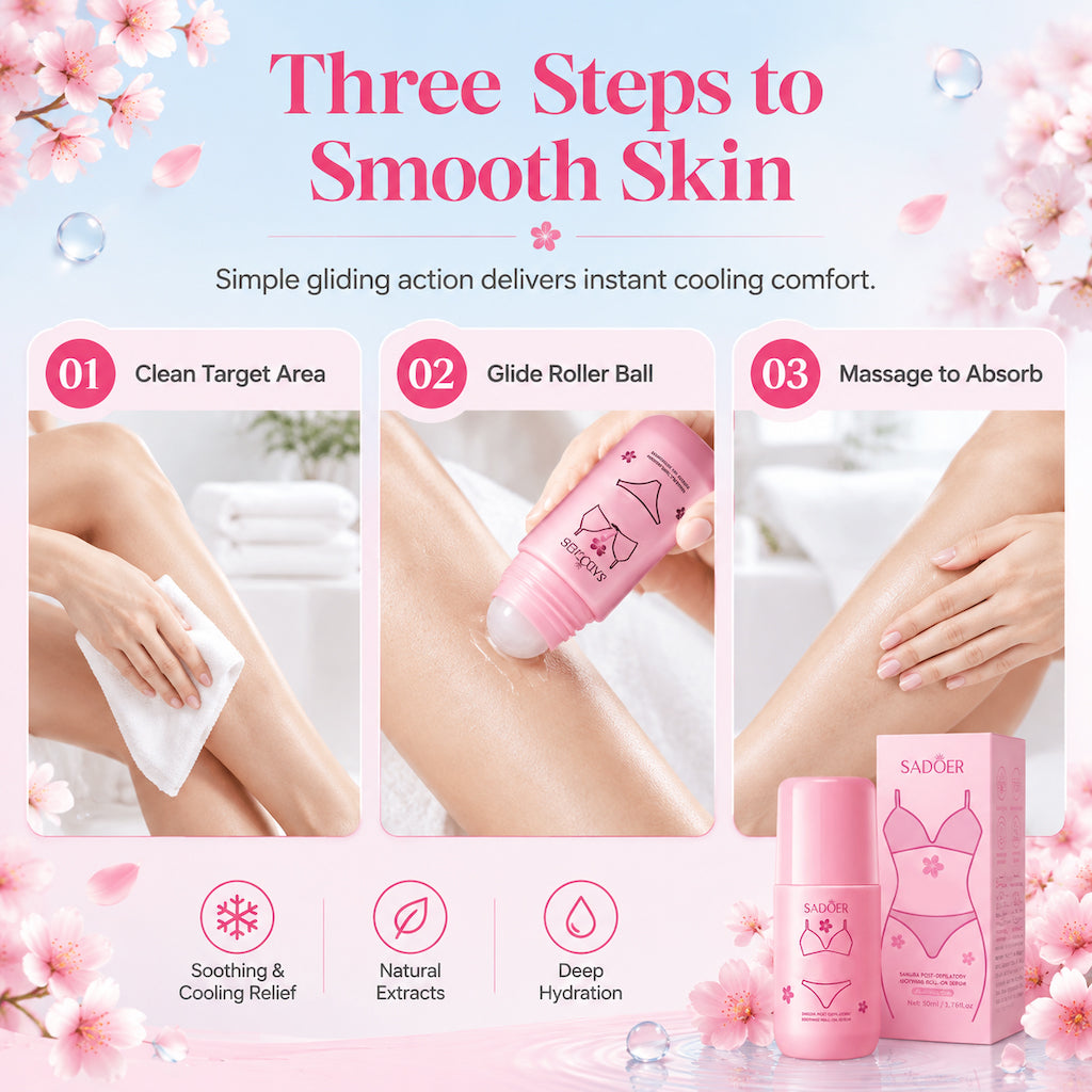 Cherry Blossom Post Hair Removal Soothing Roll On Serum 50ml for Calming Skin Redness and Irritation
