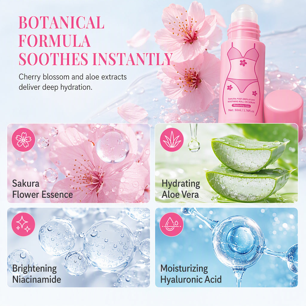 Cherry Blossom Post Hair Removal Soothing Roll On Serum 50ml for Calming Skin Redness and Irritation