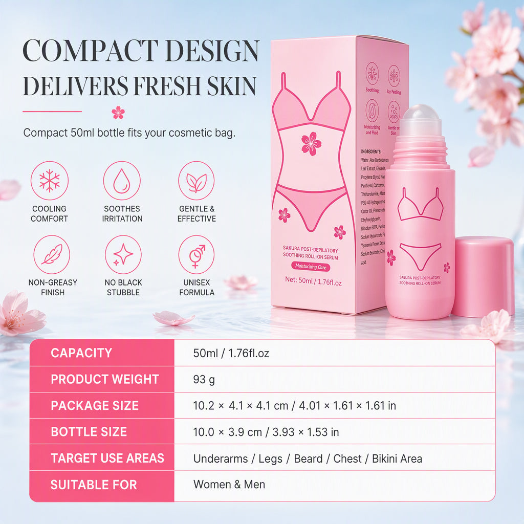 Cherry Blossom Post Hair Removal Soothing Roll On Serum 50ml for Calming Skin Redness and Irritation