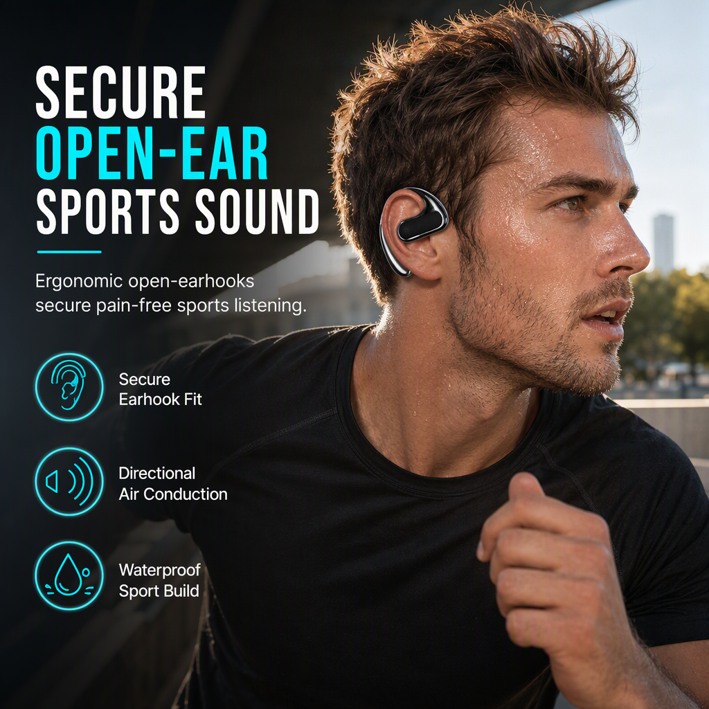 🎧 Open-Ear Sports Headphones – Wireless Earhook Earbuds for Running & Fitness