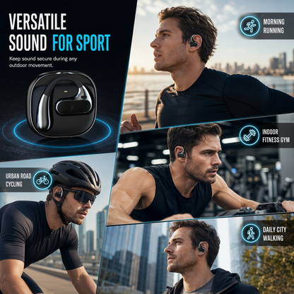 🎧 Open-Ear Sports Headphones – Wireless Earhook Earbuds for Running & Fitness