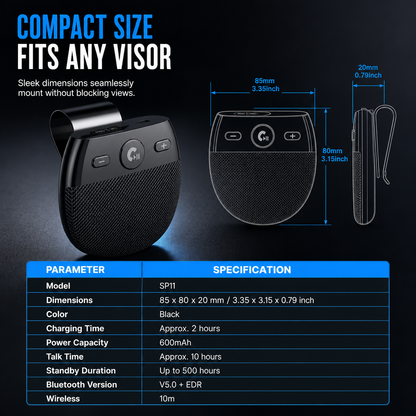 🚗 LIMITED-TIME 50% OFF! ✨ SP11 Car Sun Visor Bluetooth Speakerphone – Vibration Auto Power On, Hands-Free Calls 📞