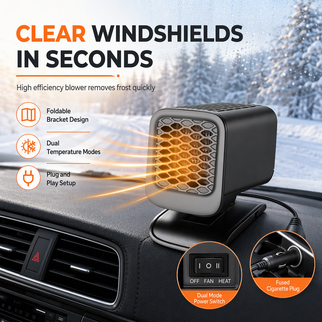 Portable Foldable Car and Defroster 12V 24V Square Electric Windshield Demister Fan