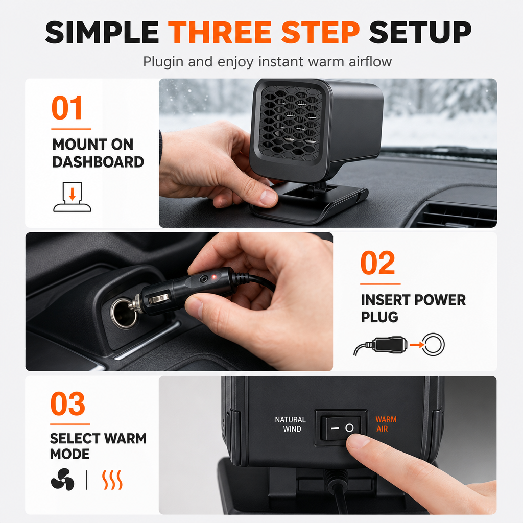 Portable Foldable Car and Defroster 12V 24V Square Electric Windshield Demister Fan